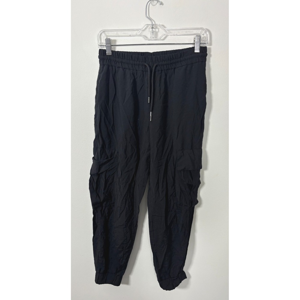 Zara Size Small Cargo-Style Jogger Pants Black Pockets Drawstring Waist